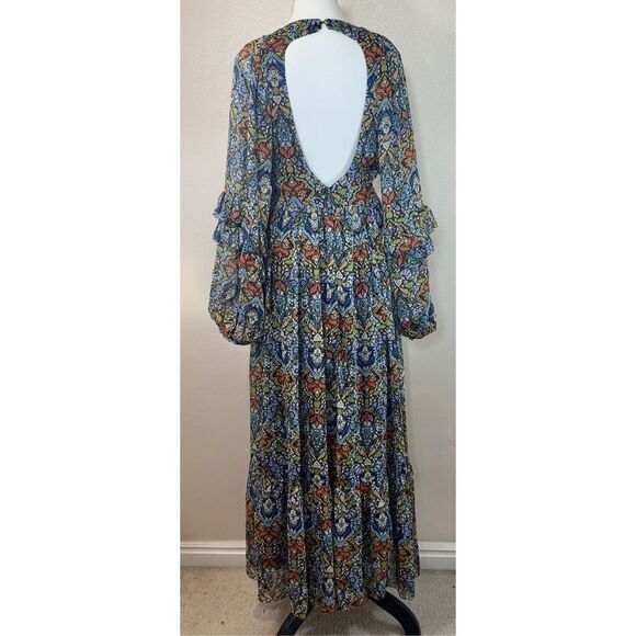 NWT Reset By Jane Esmeralda Bohemian Balloon Sleeve Maxi Open Back Dress Small - Picture 5 of 12